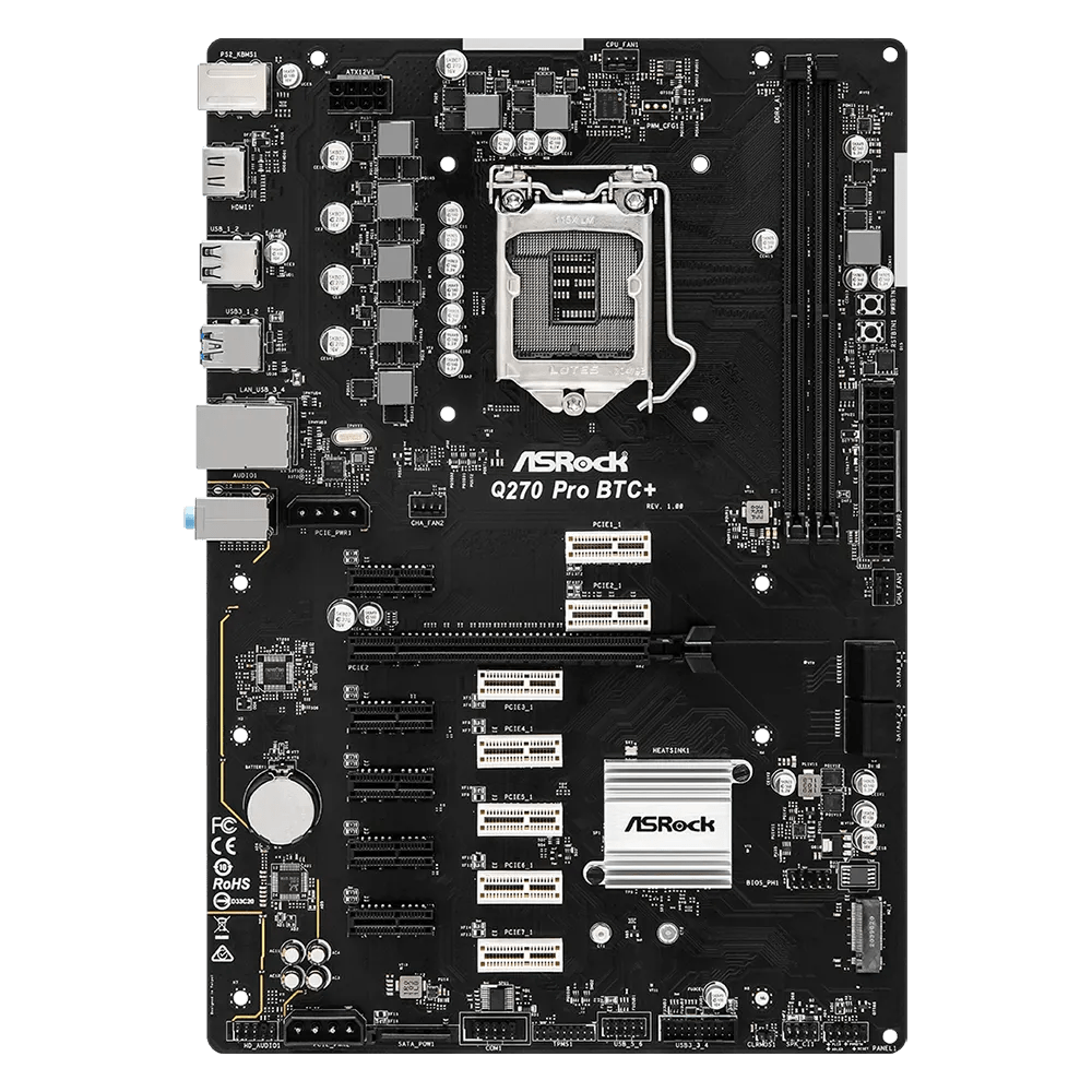 ASRock Q270 Pro BTC+ Intel 200 Series Mining Motherboard | 90 - MXBHM0 - A0UAYZ | - Vektra Computers LLC ASRock Q270 Pro BTC+ Intel 200 Series Mining Motherboard | 90 - MXBHM0 - A0UAYZ | - Vektra Computers LLC